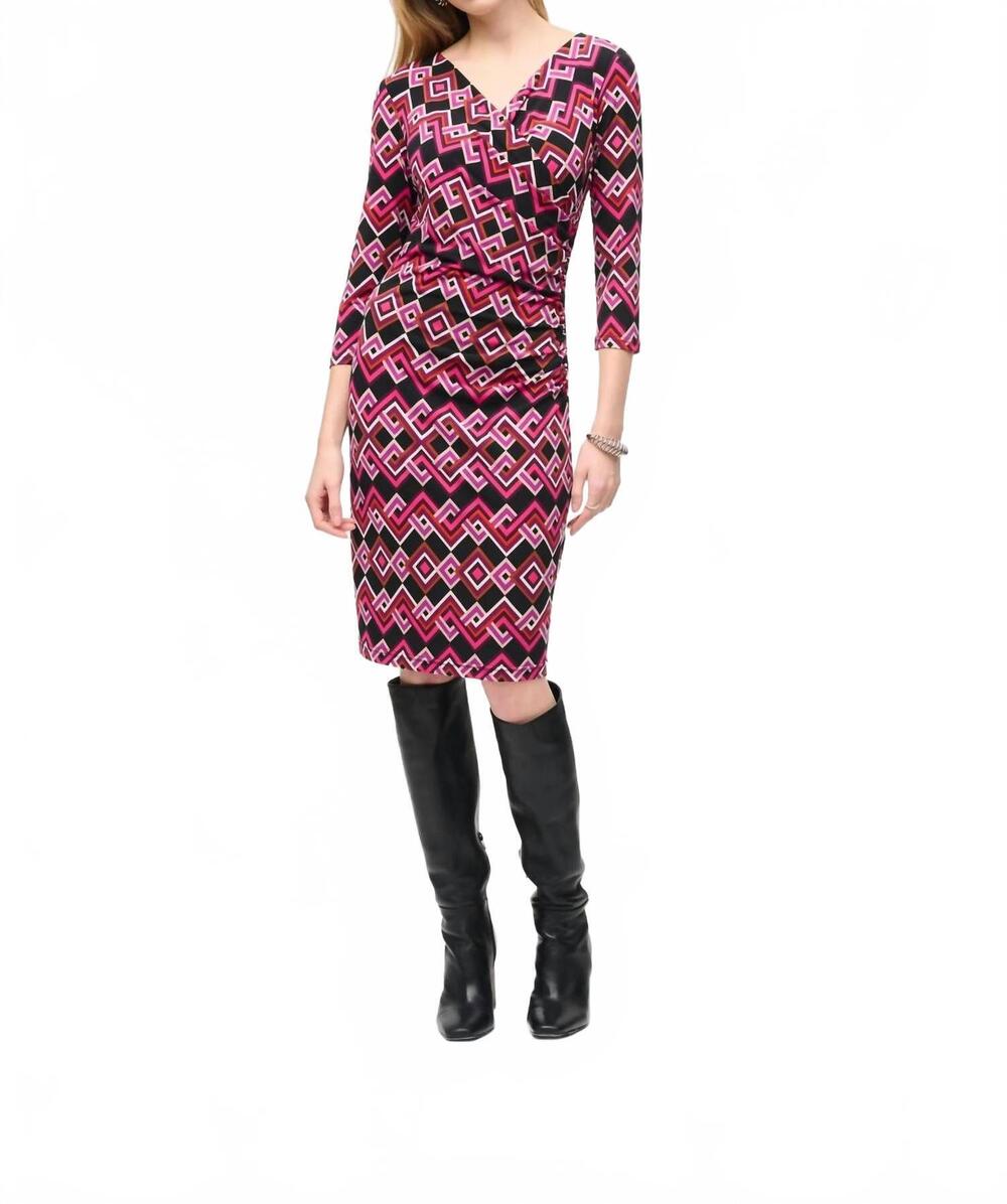 NEW JOSEPH RIBKOFF geometric faux wrap sheath dress in black/multi